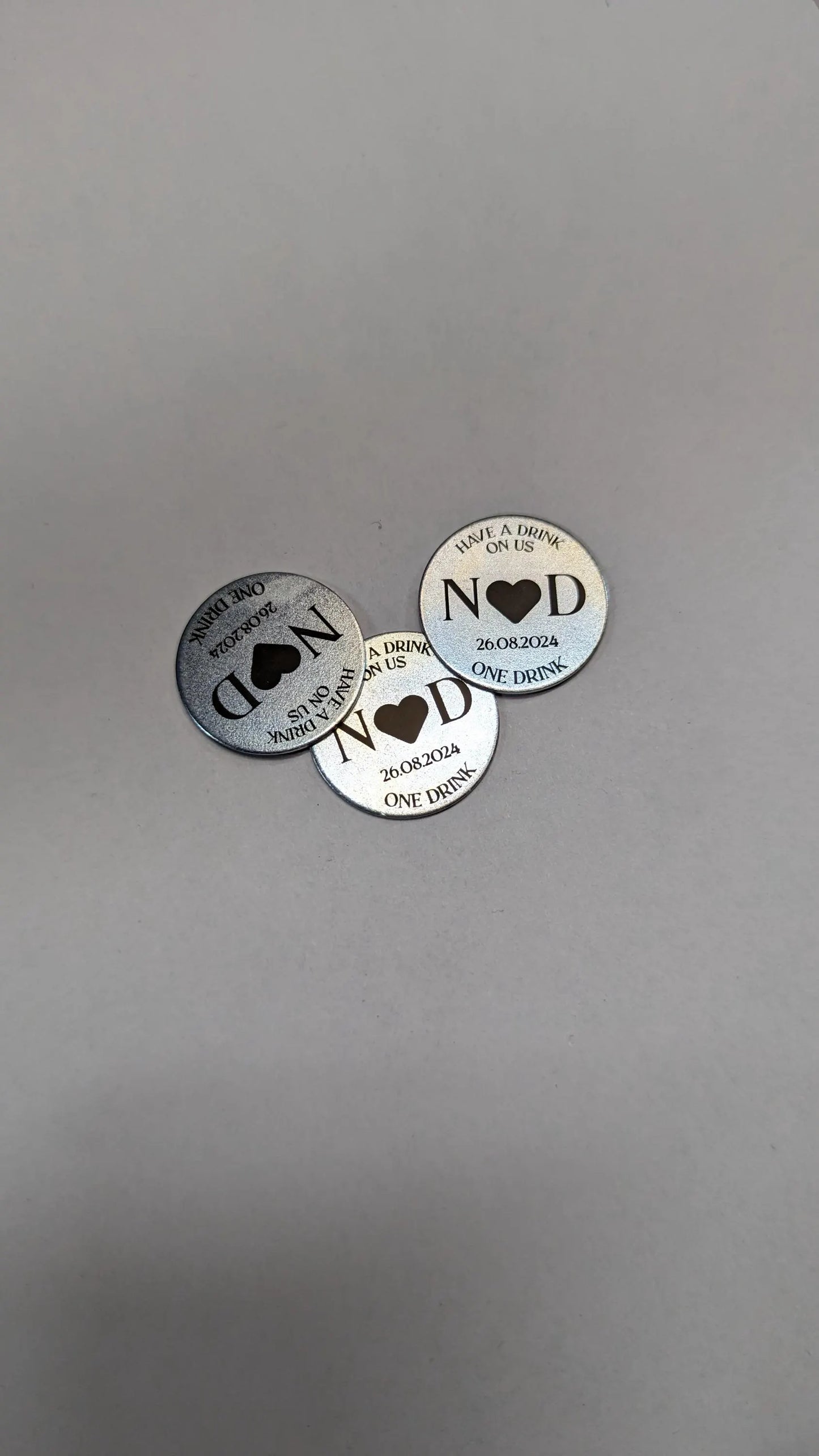 Personalized Steel Drink Tokens, Laser Engraved Bar Vouchers, 25mm